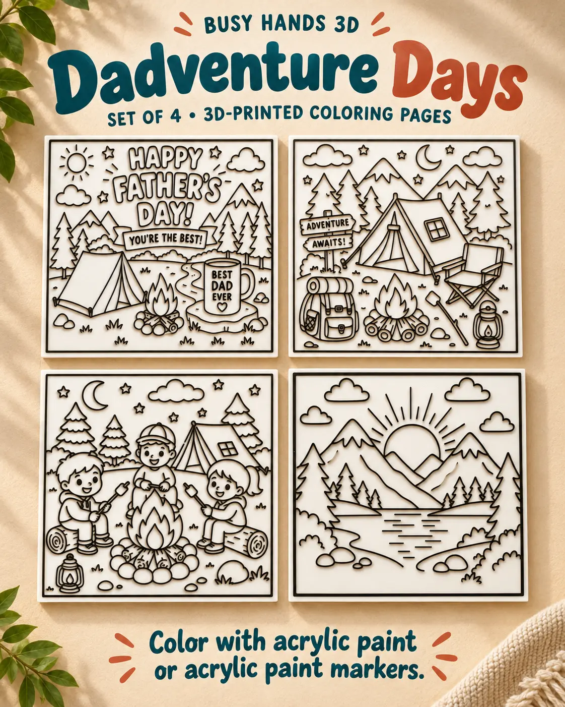 Dadventure Days camping set of 4 3D printed coloring pages